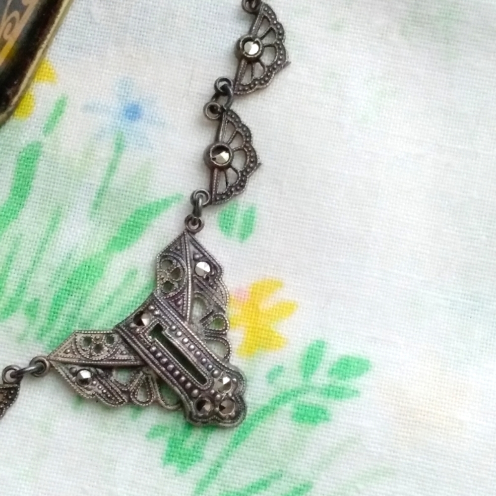 Antique Germany Sterling Silver Marcasite Necklace - Picture 8 of 16
